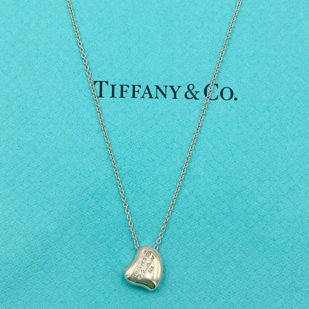 Authentic Tiffany & Co Elsa Peretti Silver Solid Full Heart Pendant Necklace